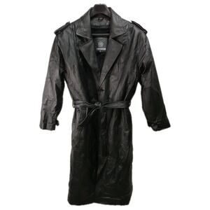 Men's Sergio Vadducci Large Black Genuine Leather Belted &Lined Trench Coat